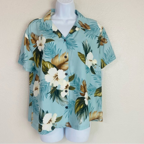 Paradise Bay Tops - Paradise Bay Hibiscus Hawaiian Short Sleeve Shirt Size L